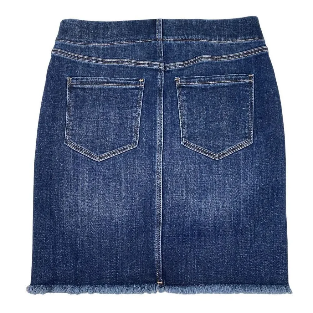 Liverpool Josette Cat Eye Pocket Pull On Denim Skirt with Frayed hem size 0/25